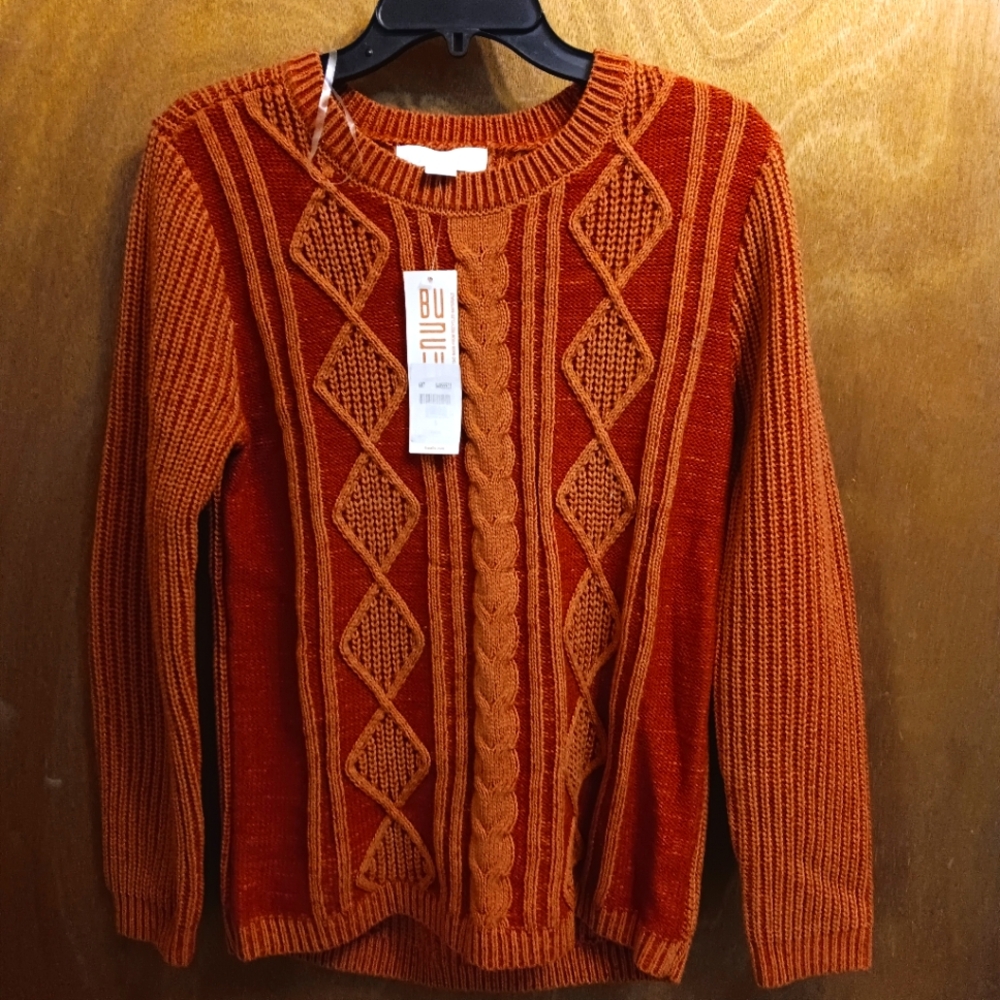 Bunulu Rust Orange Cable Knit Sweater
